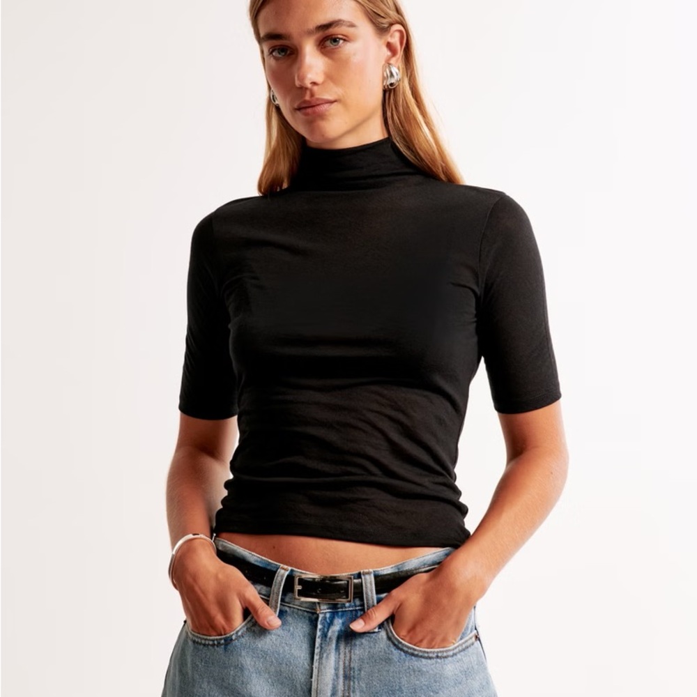 Black Mock Neck Women's Top